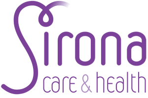 Sirona Logo - "Sirona Care and health" in purple writing.