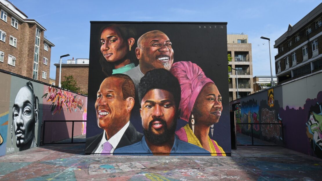 Photo of Mural by Dreph. Mural of 5 black heritage donors who are the face of NHS campaign.